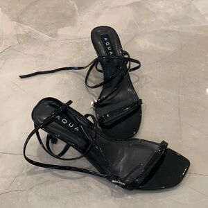 Patent Black Aqua Strapped Heel - 6